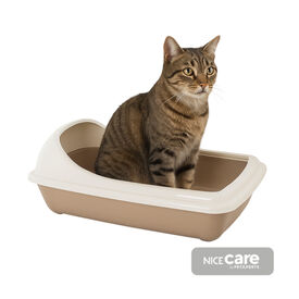 Nice Care Caixa de areia Birba bege com borda para gatos
